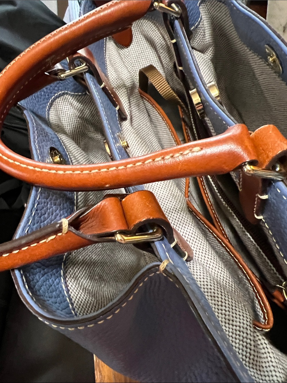Dooney & Bourke Blue Pebbled Leather Satchel with Brown Trim - Picture 12 of 12